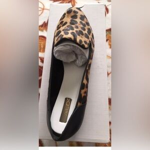 Aldo Womens Kappaw Leopard Calf Hair Loafer Slip on S8.5 Ballet Flat. Block Heel